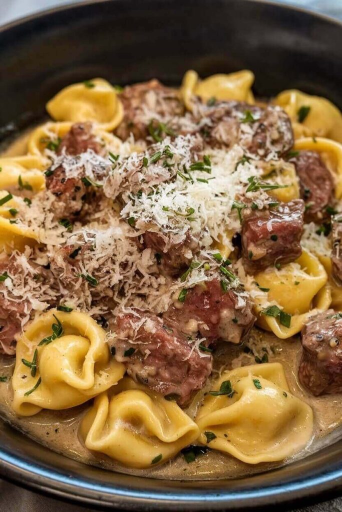 Creamy Beef and Parmesan Tortellini Skillet