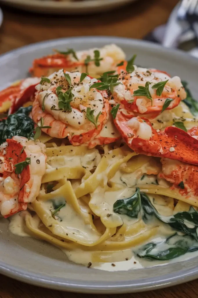 Creamy Lobster Alfredo with Spinach